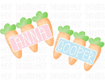 Easter Carrots with Name Plate, Pink or Blue Easter Carrots with Name Plate, Easter Png Designs, Sublimation designs