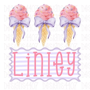 Eistüten mit Name / Girly Frühling PNG Designs / Frühling Shirt Designs / Sublimation Designs / Mädchen Shirt Design