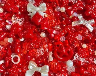 Red Bead Soup Mix: Y2K Charms, Pearls, Pastel Acrylic Beads