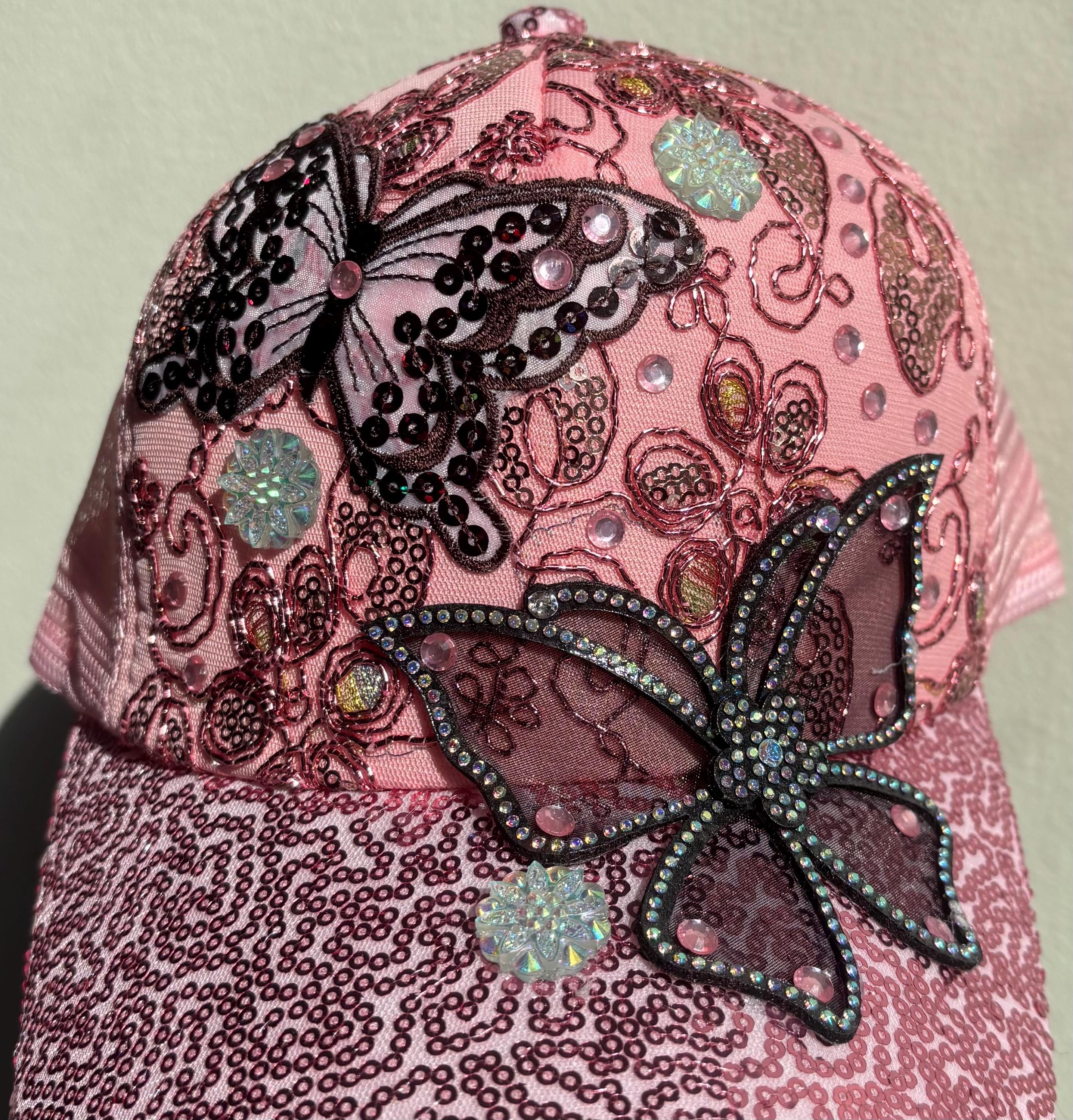 Pink Trucker Hat With Butterflies and Losts of Bling - Etsy display picture 1