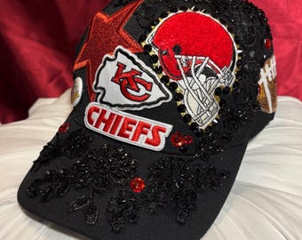 Kansas City CHIEFS Black Bling Hat: SWAROVSKI Crystal Hand  display picture 2