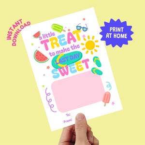 Porta tarjetas de regalo de fin de año escolar imprimible / Regalo para maestros / Dulce obsequio de verano / Regalo para el último día de clases / Descarga instantánea / Gracias