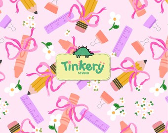 Preppy Bow School Supplies Seamless Pattern 12x12 | Back to School Digital Paper