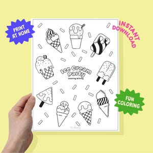 Ice Cream Theme Coloring Page for Kids, Printable Summer Activity for Preschool, Fun Coloring Sheet, Back To School worksheet, Party Theme