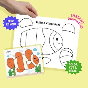 Build a Clownfish Craft Ocean Animal Cut and Paste Activity for Kids Summer Printable Under the Sea Art Fun Preschool PDF Cute Color Fish