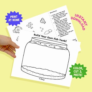 Build Your Own Fish Tank Craft Printable Ocean Theme Cut&Paste Activity for Kid Fun Summer Marine Life Coloring Page Under the Sea Preschool