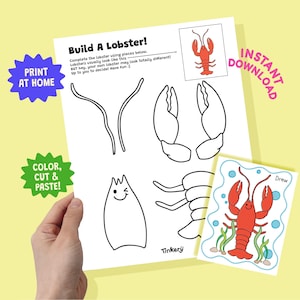 Build a Lobster Craft Printable – Under the Sea Cut and Paste Activity for Kids | Ocean Animal Project | Preschool & Toddler Summer Activity