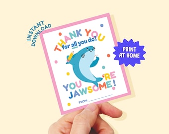 Teacher Gift Tag Printable | Shark Thank You Tag | Appreciation