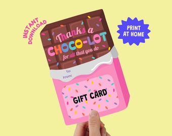 Chocolate Bar Gift Card Holder, Teacher Appreciation Printable (Digital Download)