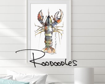 Lobster Art, Puttin' on the Bisque, Maine Lobster, Fine Art Print, Roodoodles