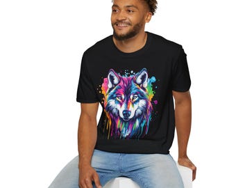 Colorful Wolf Graphic T-Shirt: Unisex Softstyle Tee