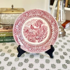 Red Transferware Plate Edge Malkin Italy