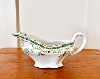 Antique Green Transferware Gravy Boat - New Wharf Pottery - Eastwood Pattern