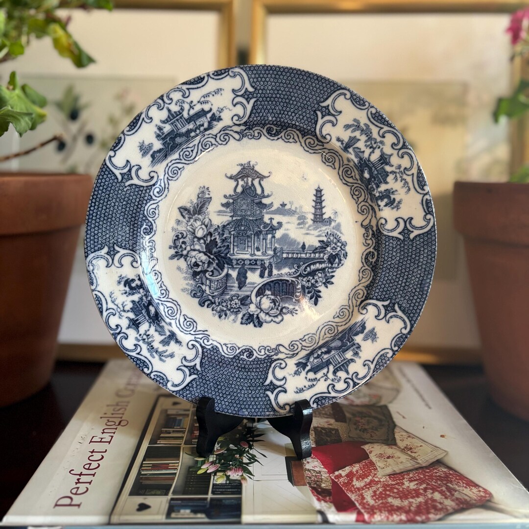 Antique Blue Transferware Plate Allertons Chinese Pattern - Etsy