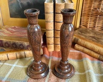 Vintage MCM Wood Turned House Glass Shape Candle Stick Holders Set of 2 ...