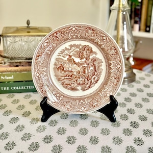 Brown Transferware Plate - Italy Pattern - Edge Malkin