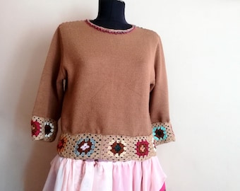 Granny square sweater crochet sweater women's Winter tops for women granny square pullover