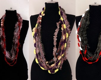 Yarn scarf necklace fluffy Multicolor Necklace Scarf Handmade Loop Scarf Rainbow Infinity Scarf