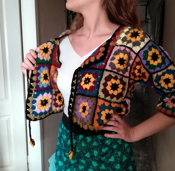 Granny Square Cardigan Cropped Granny Square Sweater Jacket - Etsy Sweden