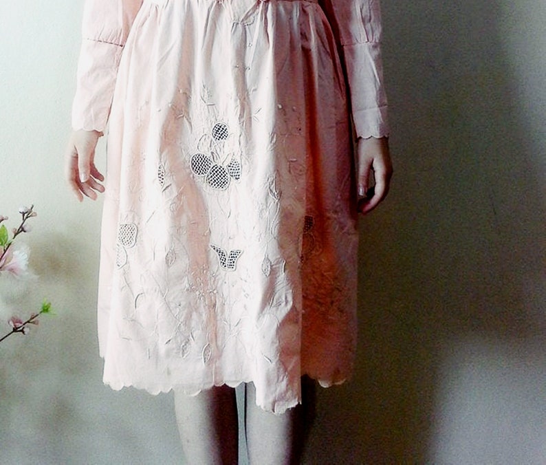 Vintage floral dress lacework embroidered blush pink romantic boho antique dress shabby chic boho wedding dress image 7