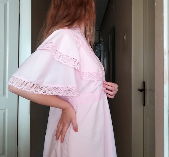 Vintage peignoir set Pink Cotton Robe Victorian N… - image 7