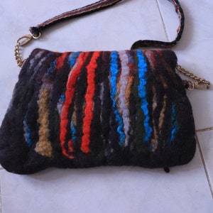 Black Felted purse rainbow felted handbag, needle felt crossbody women's purse eco friendly image 9