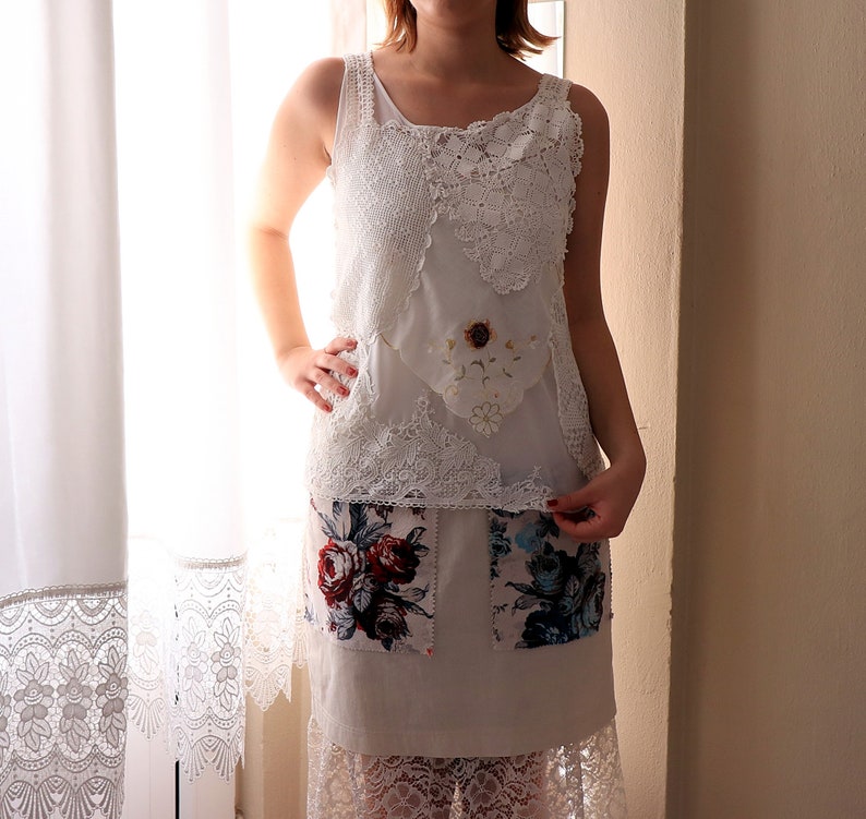 Lace Camisole White Top Tank With Crochet Doily Embellished Etsy