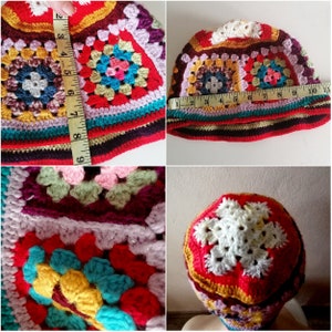 Bunte handgestrickte Beanie, Schneeflocke Weihnachtsmütze, Oma quadratische Beanie Bild 5