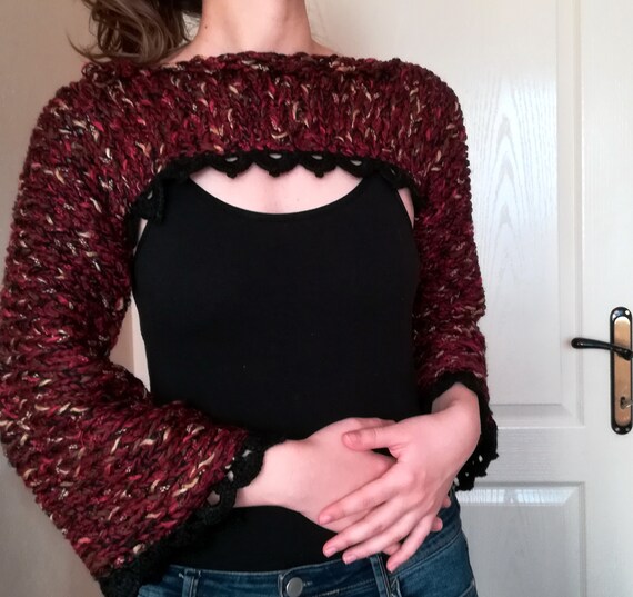 Womens Hand Knitted Bolero Shrug Arm Warmers Top Hand Knit