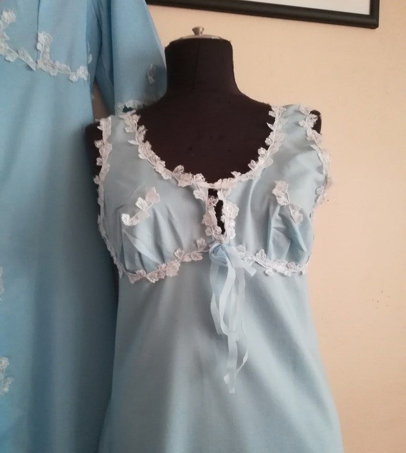 Vintage Nightgown Set Pale Blue Long Nightgown Matching Robe Set Peignoir Set Etsy