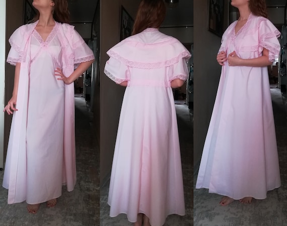 Vintage peignoir set Pink Cotton Robe Victorian N… - image 1