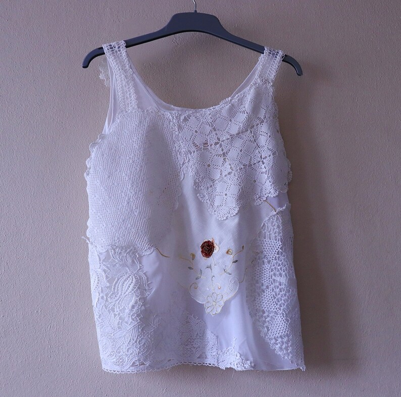 Lace Camisole White Top Tank With Crochet Doily Embellished Etsy