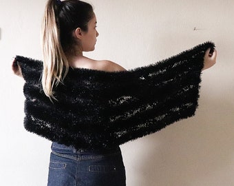 Black fur Collar Shrug Cape Knit Stole Winter Wedding Wrap, faux fur stole outfits black