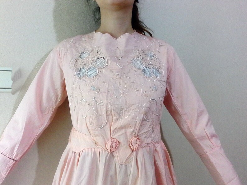 Vintage floral dress lacework embroidered blush pink romantic boho antique dress shabby chic boho wedding dress image 8