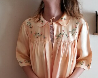 Vintage 50s Robe for Women Housecoat Embroidered Kaftan style clothing XL XXL
