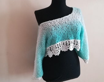 Loose knit cropped sweater, hand knitted crop top, chunky knit sweater