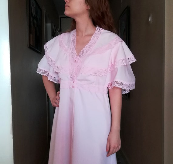 Vintage peignoir set Pink Cotton Robe Victorian N… - image 5