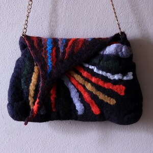 Black Felted purse rainbow felted handbag, needle felt crossbody women's purse eco friendly image 5