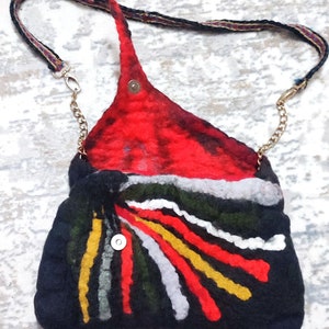 Black Felted purse rainbow felted handbag, needle felt crossbody women's purse eco friendly image 1