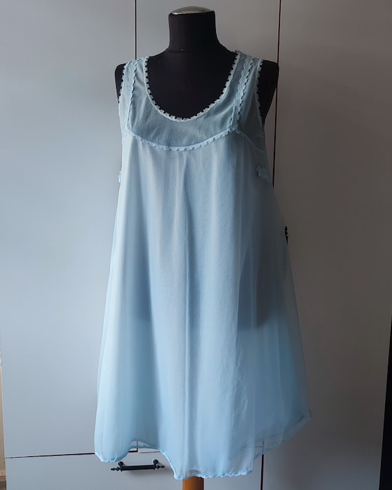 Vintage Babydoll Nightie Sheer Nightgown 60s Layered Nylon Chiffon Nightdress Pale Blue Size M L Etsy UK