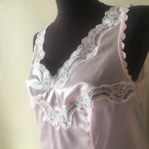 Vintage nylon slips 32" Size S White lace detail vintage full slip, 40" bust Pink sheer petticoat slip dress