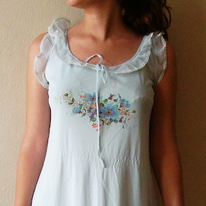 Taille M / L vintage bleu clair Chemise de nuit Sans manches Maxi Chemise de nuit pour femmes