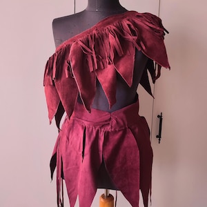 Asymmetrical  Pixie  belt skirt. purple burgundy boho pointy skirt fringe belt leafy fall fairy outfit