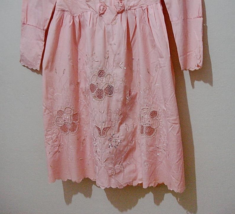 Vintage floral dress lacework embroidered blush pink romantic boho antique dress shabby chic boho wedding dress image 9