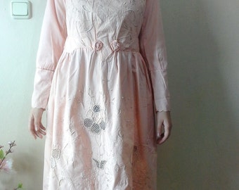 Vintage floral dress lacework embroidered blush pink romantic boho antique dress shabby chic boho wedding dress