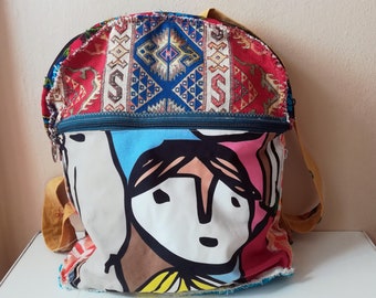 Bohemian backpack women purse, Ethnic Style Boho Backpack, One of a Kind patchwork backpack