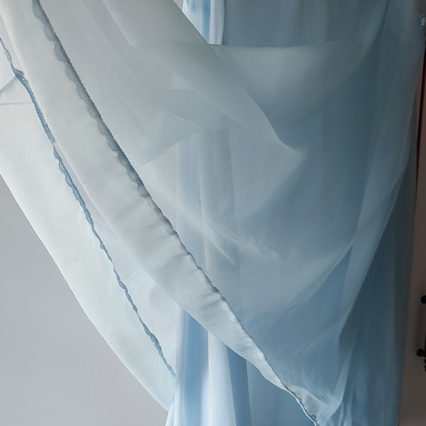 Vintage babydoll nightie sheer nightgown 60s Layered nylon chiffon nightdress pale blue Size M/L