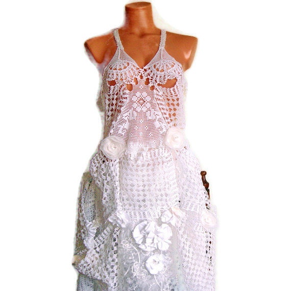 Items similar to Handmade cotton lace crochet doily dress, recycled eco