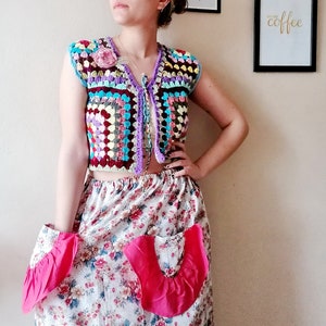Granny square vest crochet crop top women&#39;s waistcoat handmade cropped  sweater