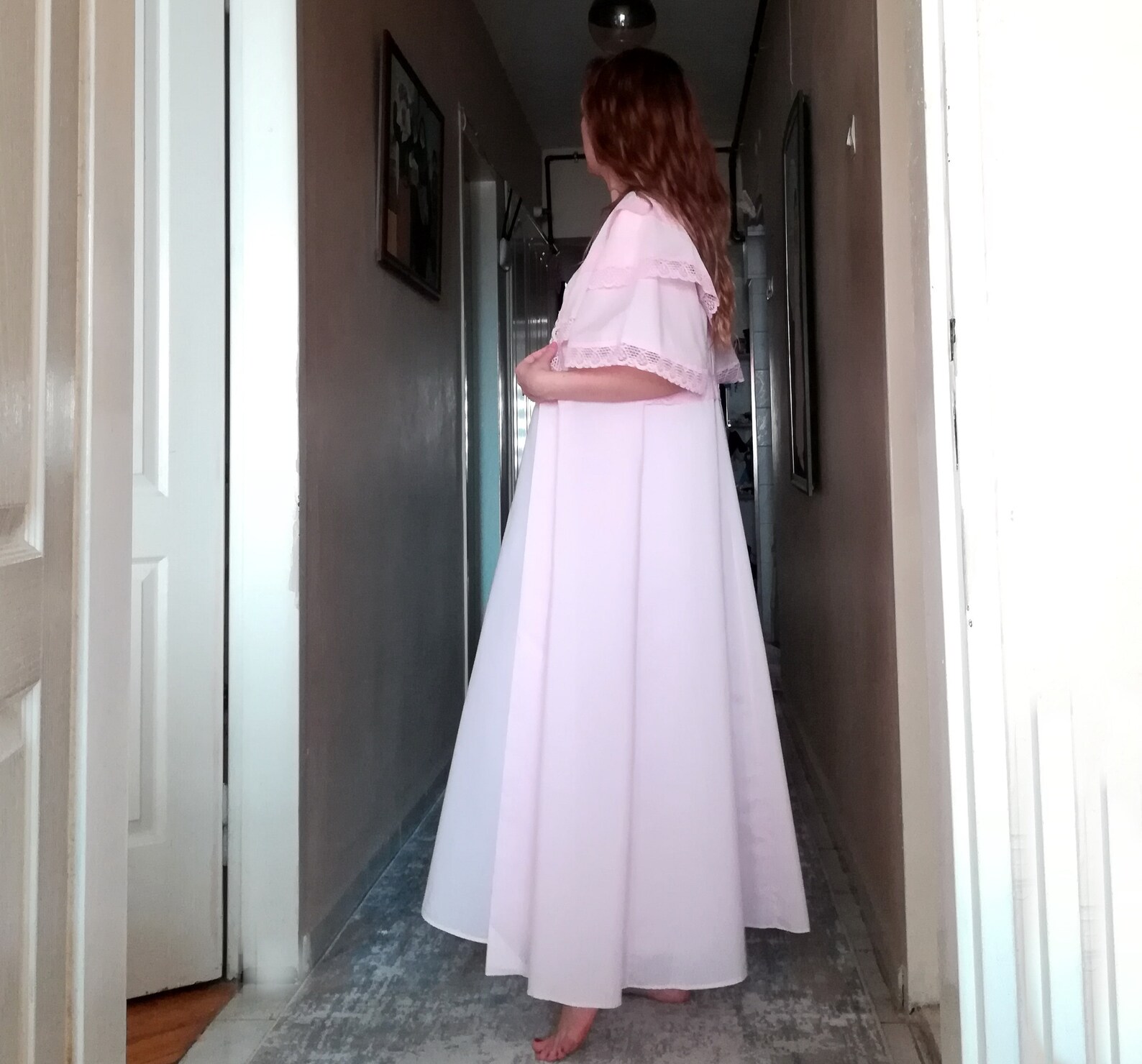 Vintage Peignoir Set Pink Cotton Robe Victorian Nightgown Set, Angel ...